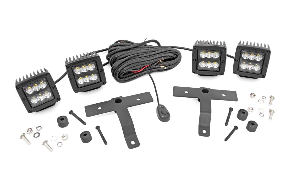 Jeep Gladiator Quad LED Light Kit - Rough Country - Cowl Mount | Spot - Black - '20-'23